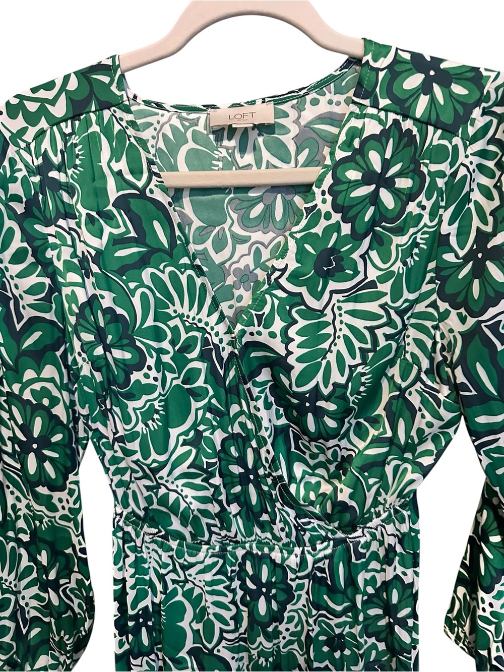 LOFT Green and White Floral Wrap Maxi Dress